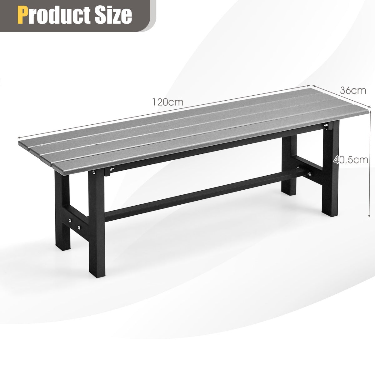 LIVSK Tuinbank van HDPE en Metaal - Weerbestendig - Ergonomisch Design - Draagvermogen 300 kg - 120 x 36 x 40,5 cm - Grijs