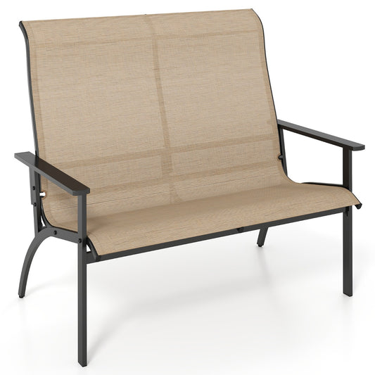 LIVSK 2-Persoons Tuinbank - Met Verstevigd Frame en Ergonomisch Ontwerp - Tot 400 kg - 81 x 120 x 106 cm - Koffie