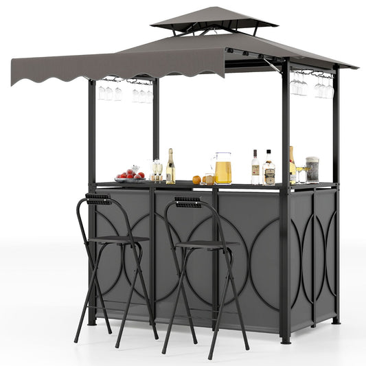 LIVSK Grillgazebo met Ingebouwde Bartafel - Inclusief 2 Barkrukken - Weerbestendig - Stabiel Metalen Frame - Grijs