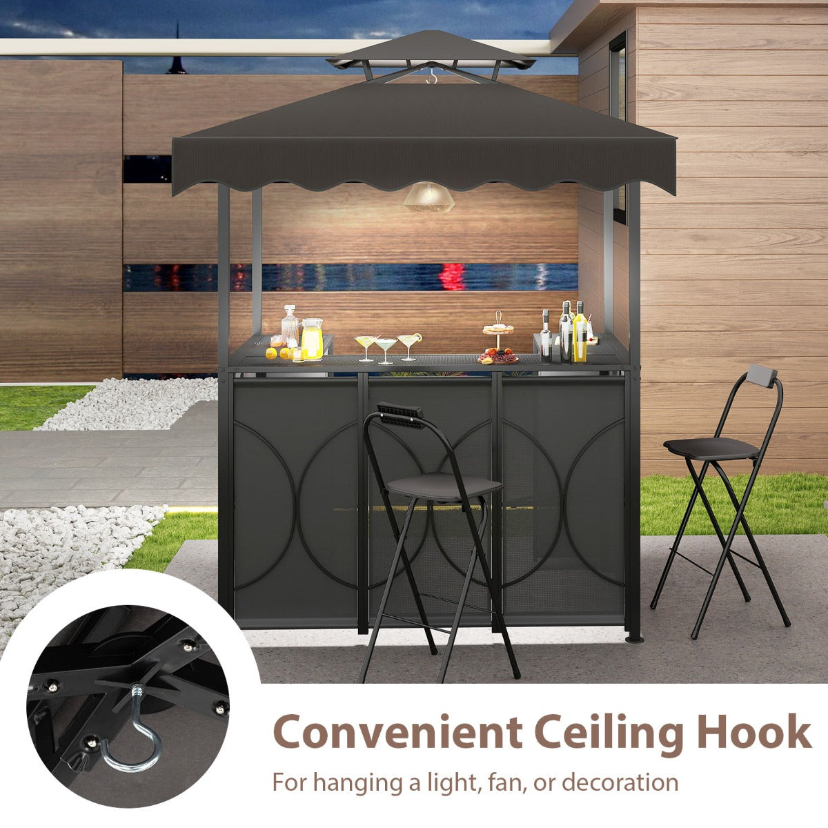 LIVSK Grillgazebo met Ingebouwde Bartafel - Inclusief 2 Barkrukken - Weerbestendig - Stabiel Metalen Frame - Grijs