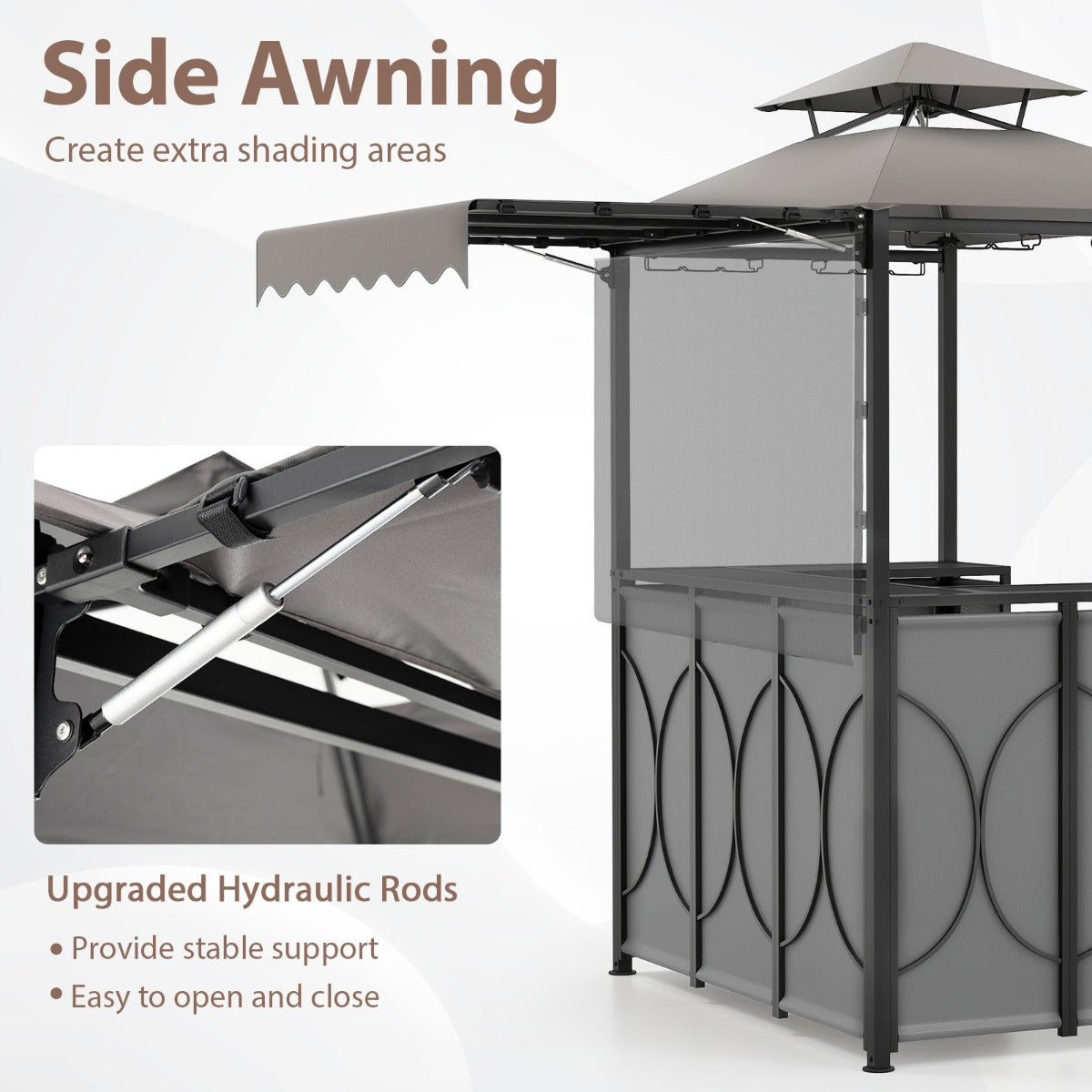 LIVSK Grillgazebo met Ingebouwde Bartafel - Inclusief 2 Barkrukken - Weerbestendig - Stabiel Metalen Frame - Grijs