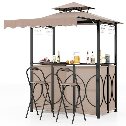 LIVSK Grillgazebo met Ingebouwde Bartafel en 2 Barkrukken - Duurzaam Polyester - Handige Luifel - 193 x 117 x 240 cm - Bruin