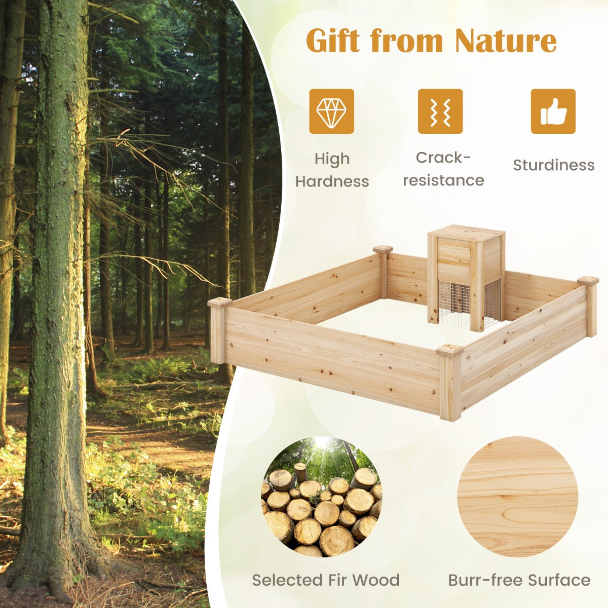 LIVSK Houten Plantenbak met Compostbak - 0,3 m³ Inhoud - Eenvoudige Montage - Duurzaam Sparrenhout - Natuurlijk