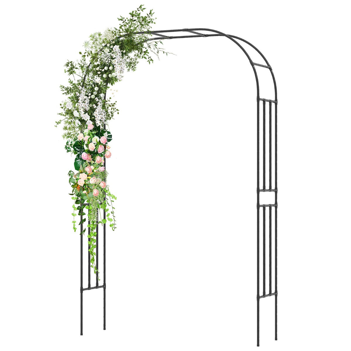 Livsk costway tuinboog met metalen hekwerk voor klimplanten steun voor wijnstokken en bloemen decoratief tuinhek voor huwelijksceremonie