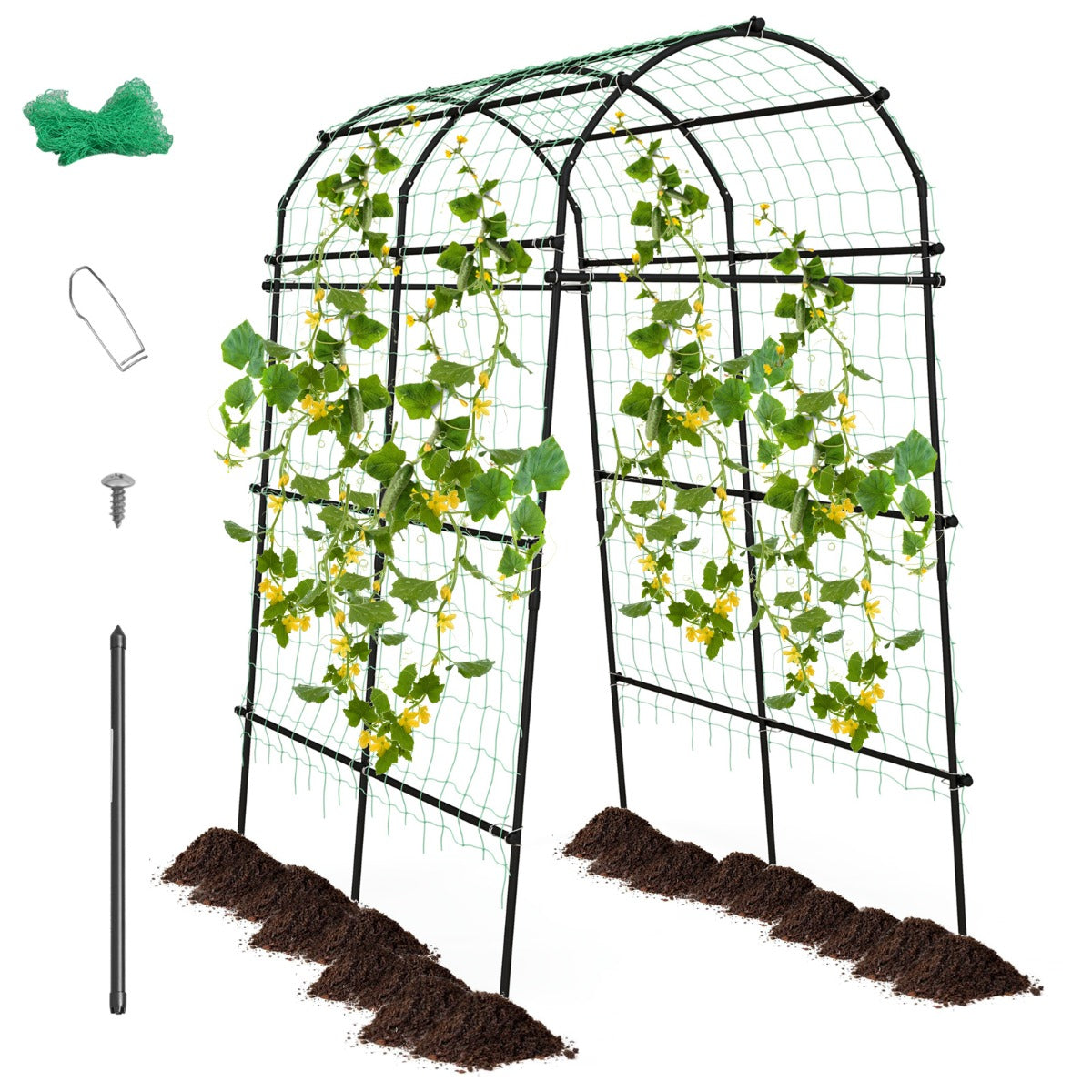 LIVSK Tuinboog-Rankrooster 181 x 110-160 x 230 cm - Roestbestendig PE-gecoat Metaal - Eenvoudige Montage - Zwart/Groen