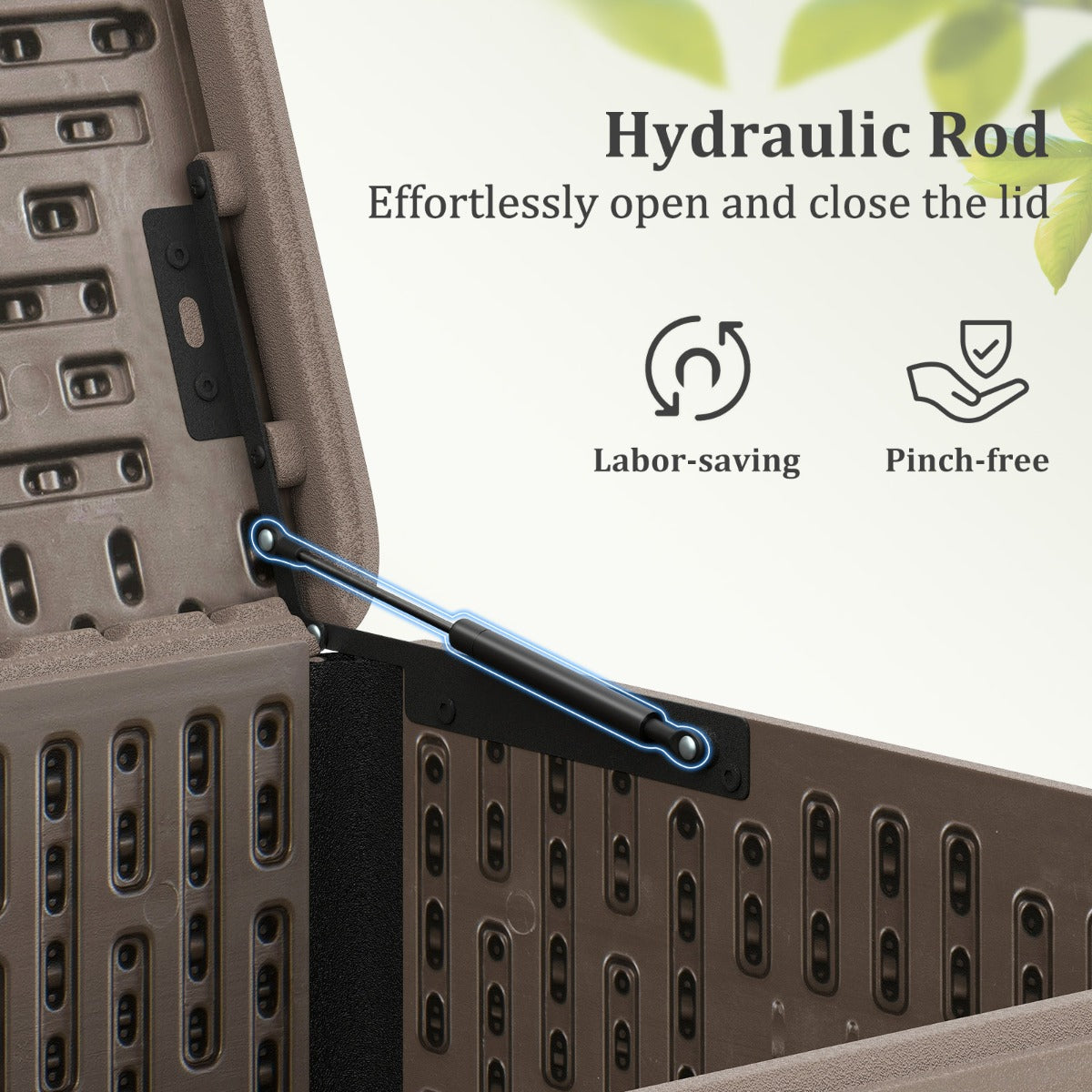 LIVSK Tuinbox 378 L - Waterdicht HDPE - Openklapbaar Deksel - Opbergbox en Extra Zitplek - 130 x 64 x 59 cm - Bruin