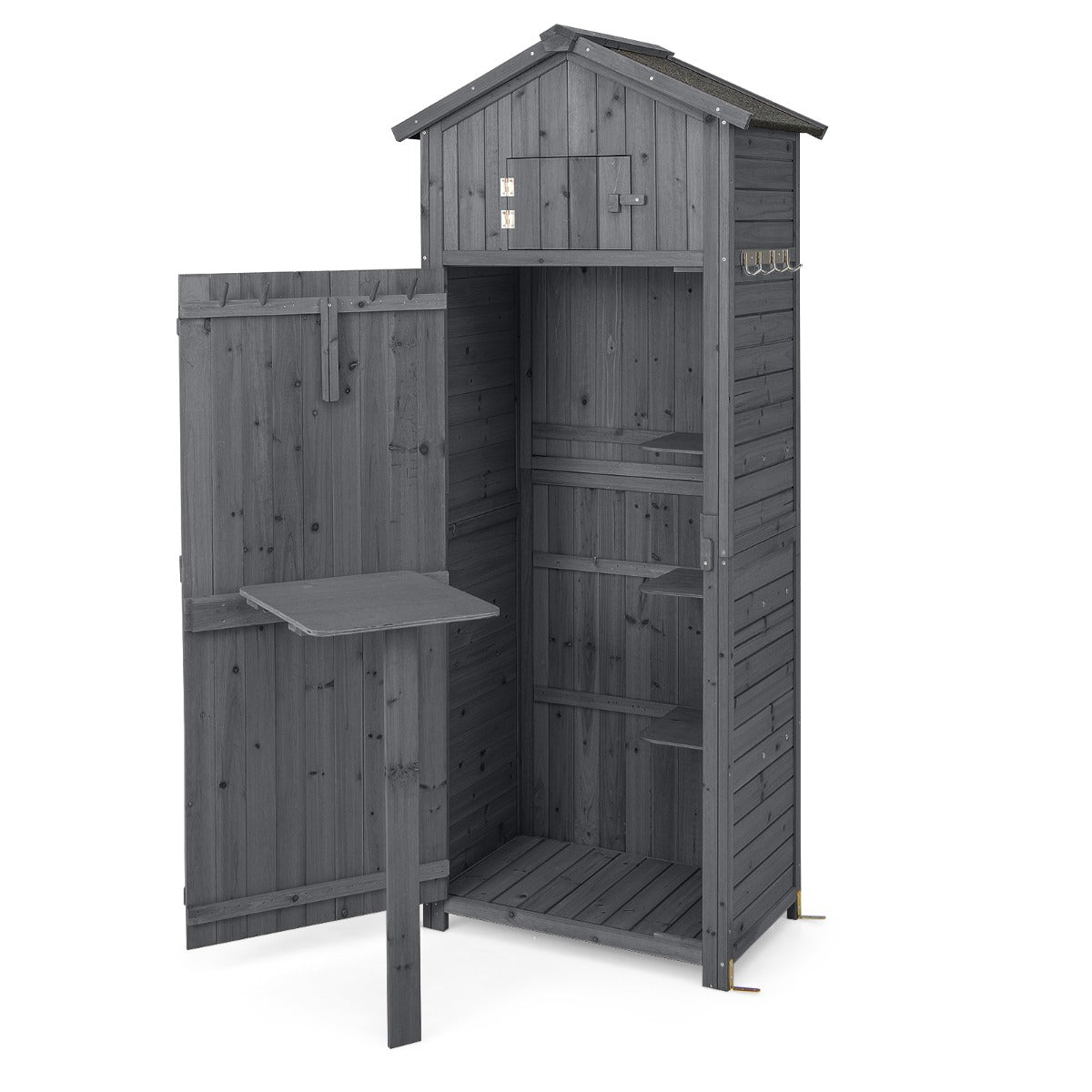 LIVSK Tuinhuisje voor Tuingereedschap - Afsluitbare Deuren - Opklapbare Tafel - 75 x 50 x 180,5 cm - Weerbestendig - Grijs