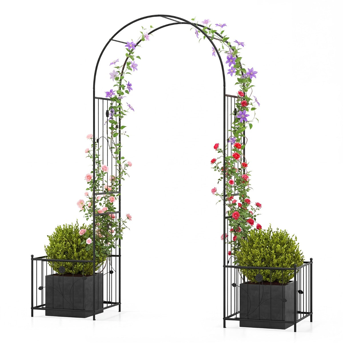 Livsk costway tuinhuisjes met 2 plantenbakken boogvormig latwerk met grondpennen voor klimplanten rozen en wijnstokken 1