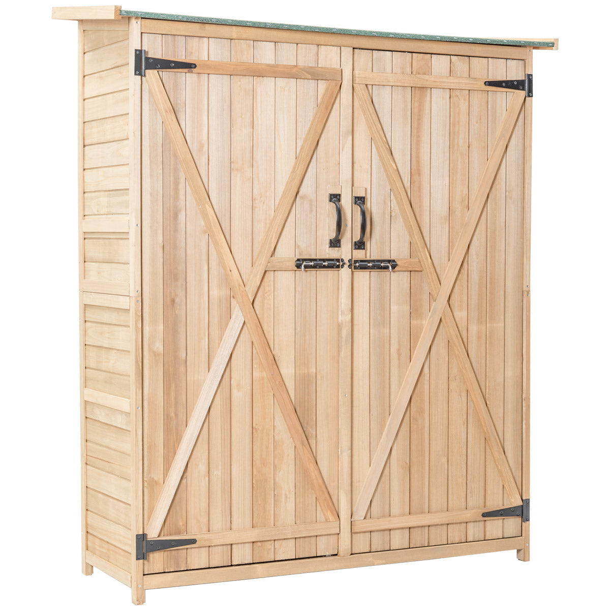 LIVSK Houten Gereedschapskast Tuinhuis - Weerbestendig met Afsluitbare Deuren - Ruime Opbergruimte - 140 x 50 x 162 cm - Natuur