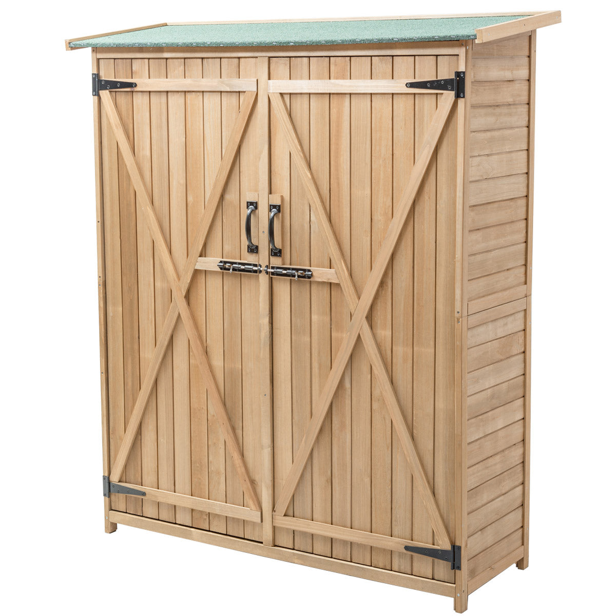 LIVSK Houten Gereedschapskast Tuinhuis - Weerbestendig met Afsluitbare Deuren - Ruime Opbergruimte - 140 x 50 x 162 cm - Natuur
