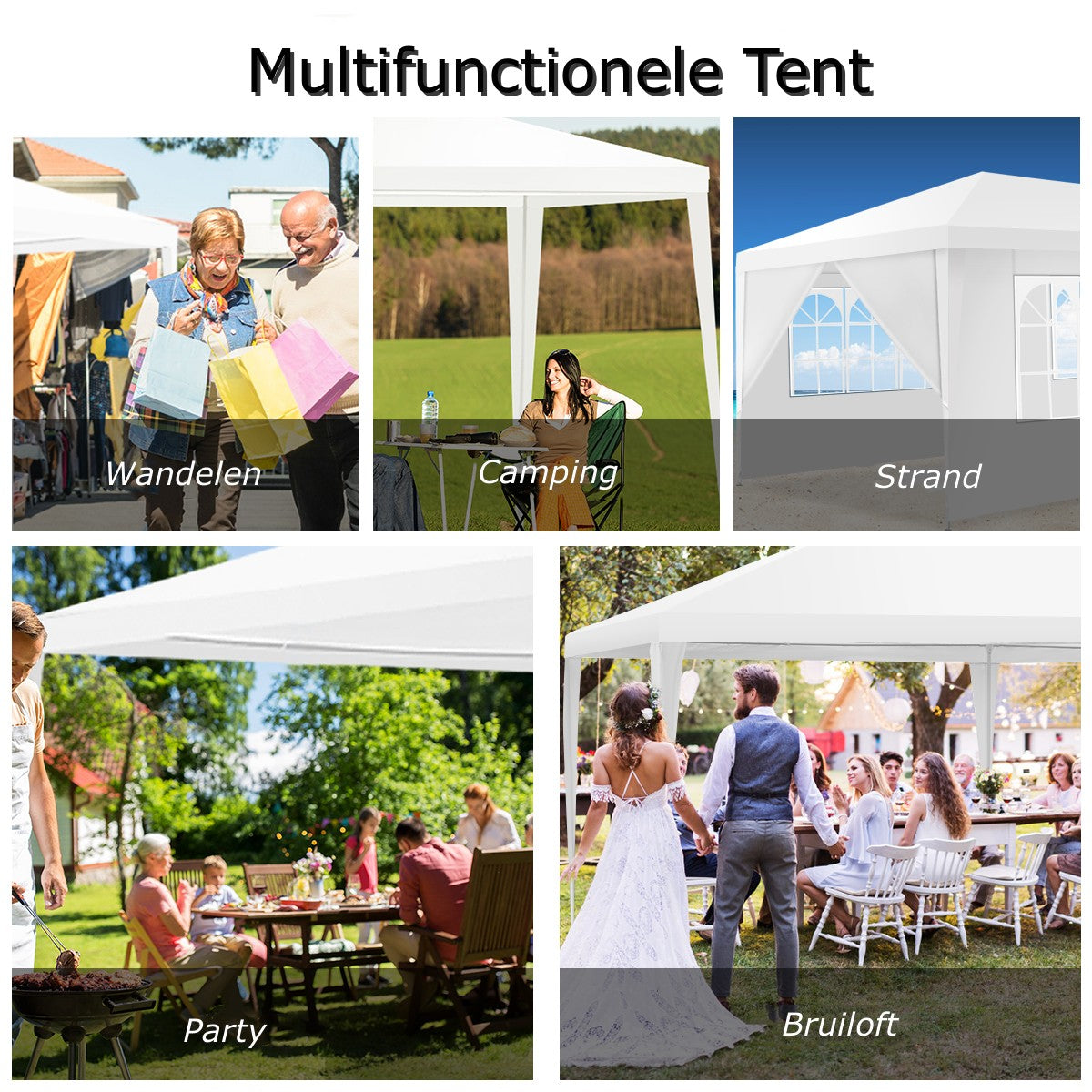 LIVSK Partytent - Stevig Stalen Frame - Waterdicht met Uitneembare Zijwanden - Eenvoudige Montage - 6 x 3 x 2.5 m - Wit