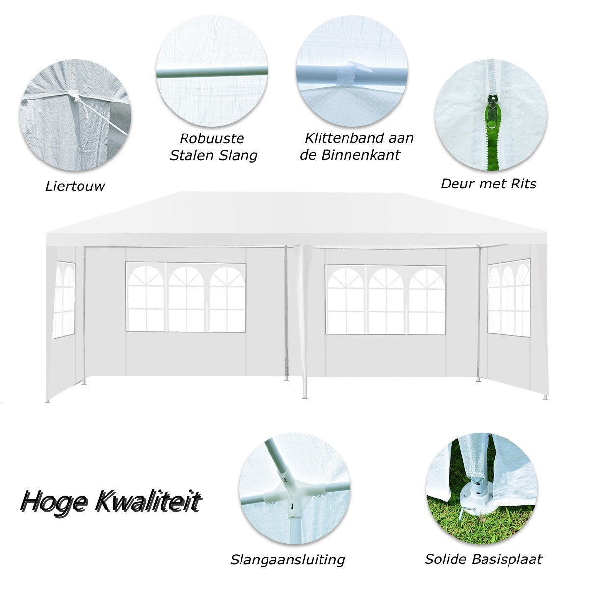 LIVSK Partytent - Stevig Stalen Frame - Waterdicht met Uitneembare Zijwanden - Eenvoudige Montage - 6 x 3 x 2.5 m - Wit