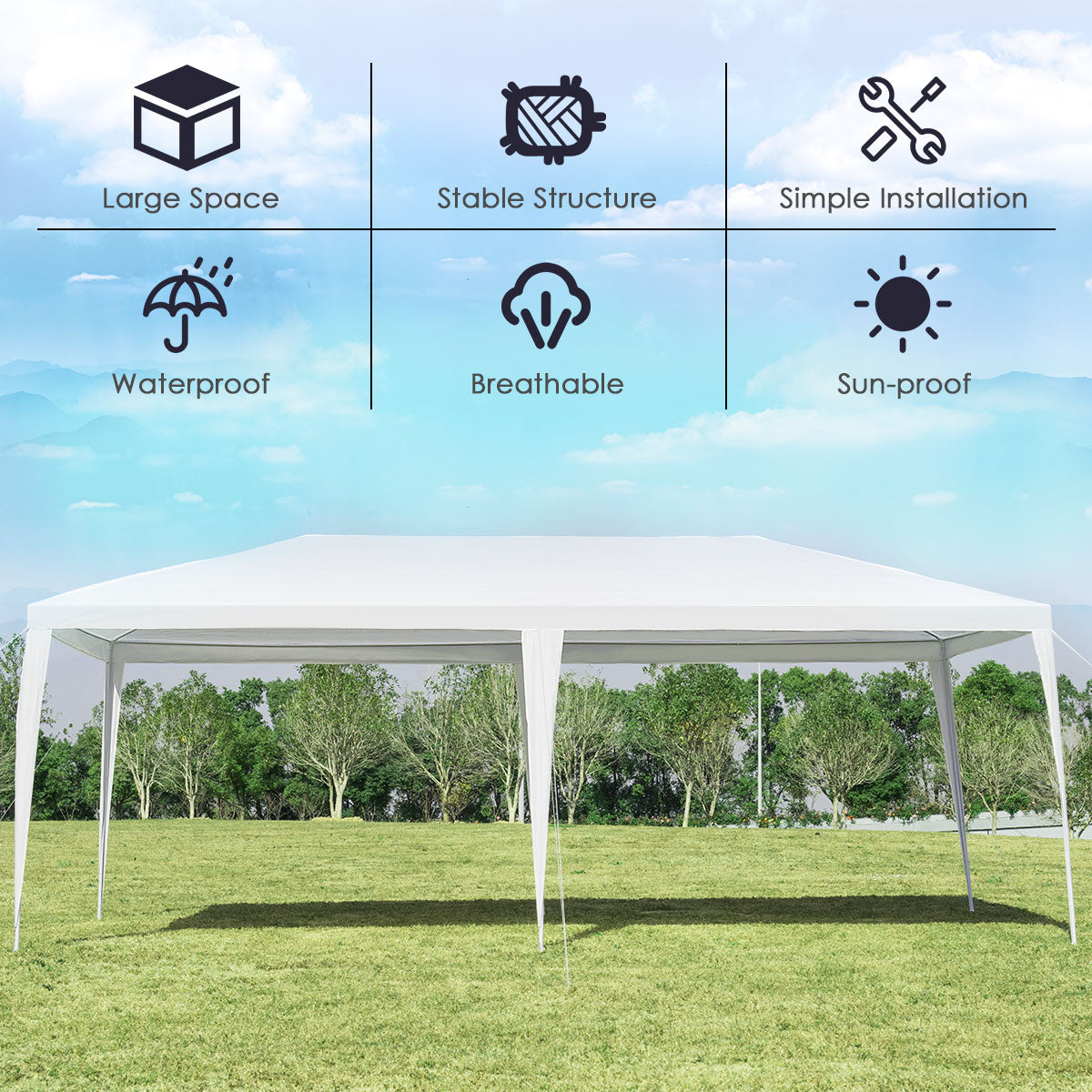 LIVSK Partytent 3 x 6 m - Duurzaam Stalen Frame - Waterdicht PE-weefsel - Eenvoudig te Monteren - Wit