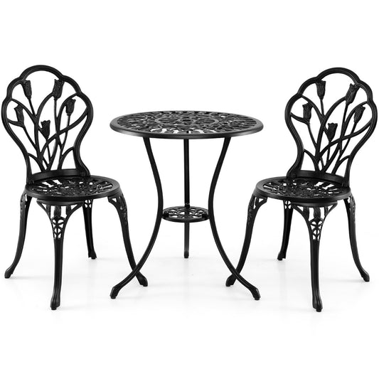Livsk costway tuinset van gegoten aluminium weerbestendige buitentafel en stoelen met parasolgat