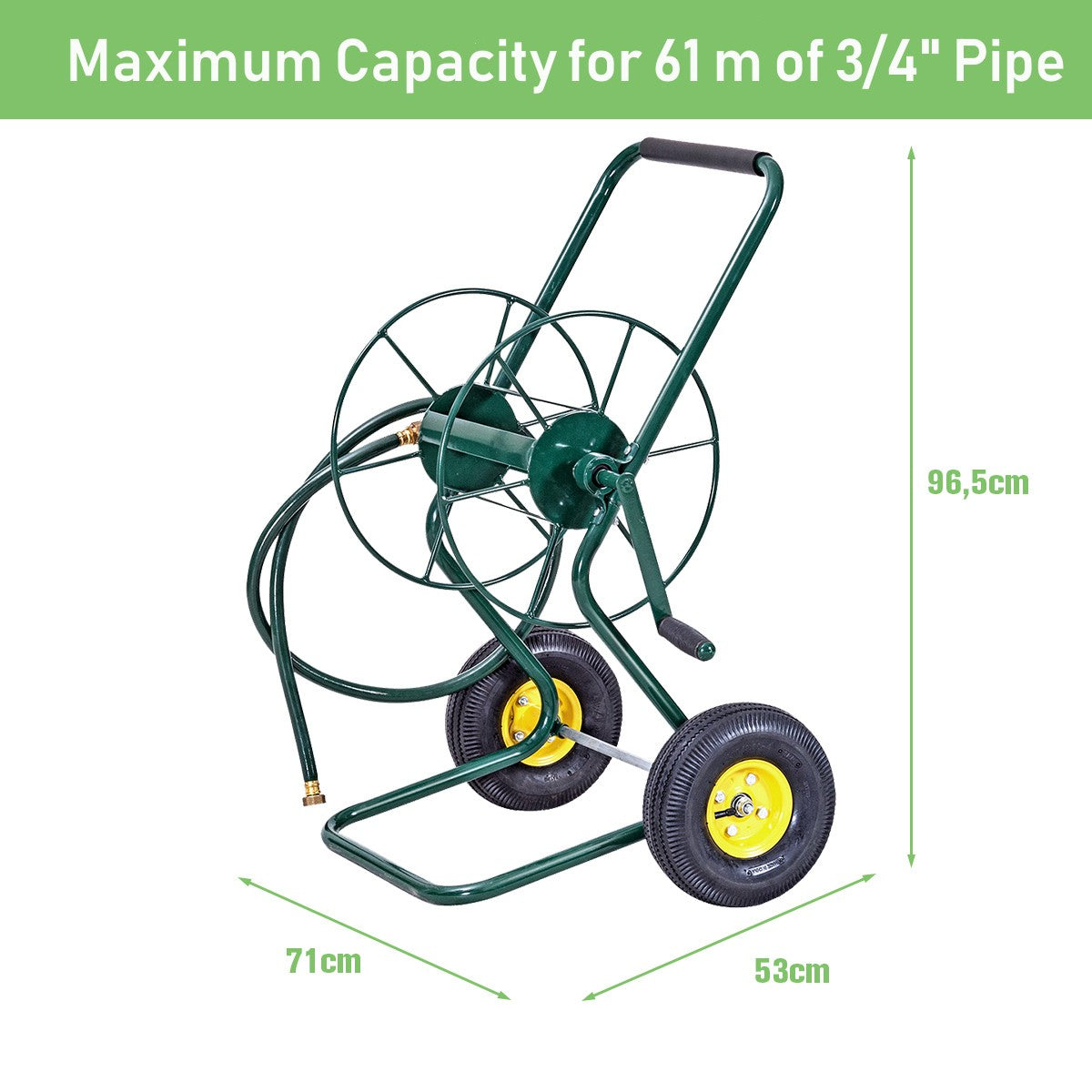 Livsk costway tuinslanghaspel met 2 pneumatische wielen met 61m slang van 19 cm stevig opbergrek voor waterslangen voor planten tuinieren 1 1