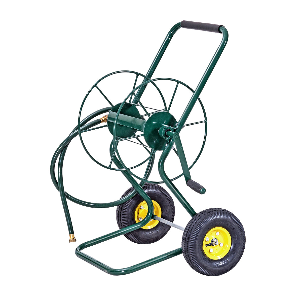 Livsk costway tuinslanghaspel met 2 pneumatische wielen met 61m slang van 19 cm stevig opbergrek voor waterslangen voor planten tuinieren