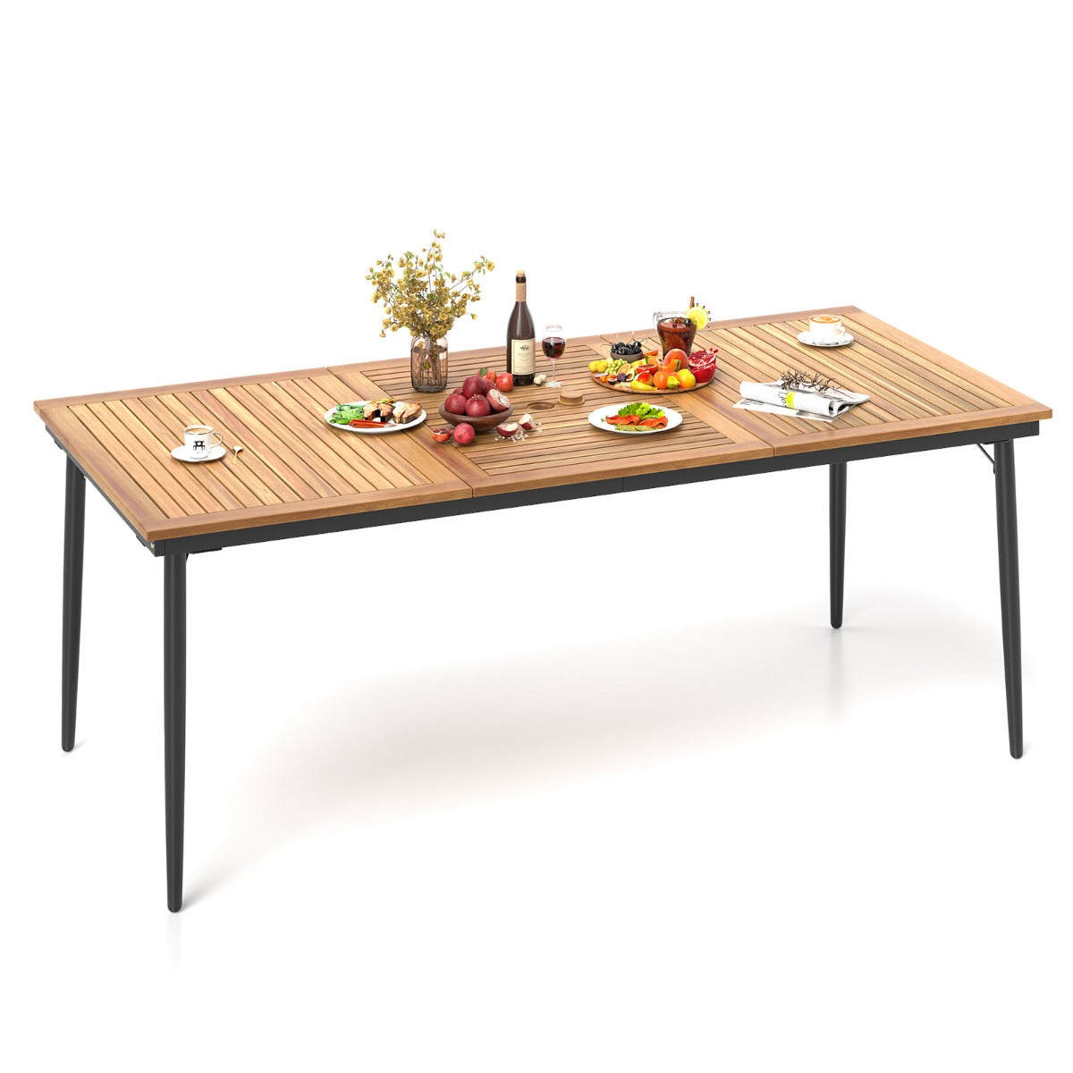 LIVSK Terrastafel 200 x 90 x 75 cm - Acaciahout - Parasolopening Ø 5 cm - Geschikt voor 8 personen - Naturel en zwart