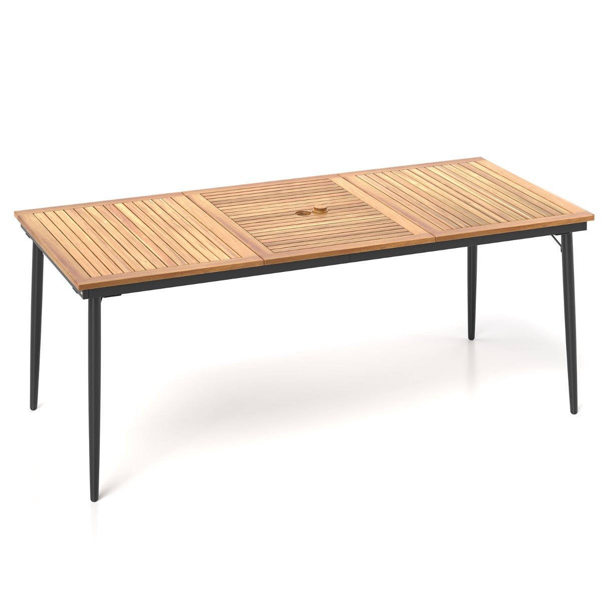 LIVSK Terrastafel 200 x 90 x 75 cm - Acaciahout - Parasolopening Ø 5 cm - Geschikt voor 8 personen - Naturel en zwart