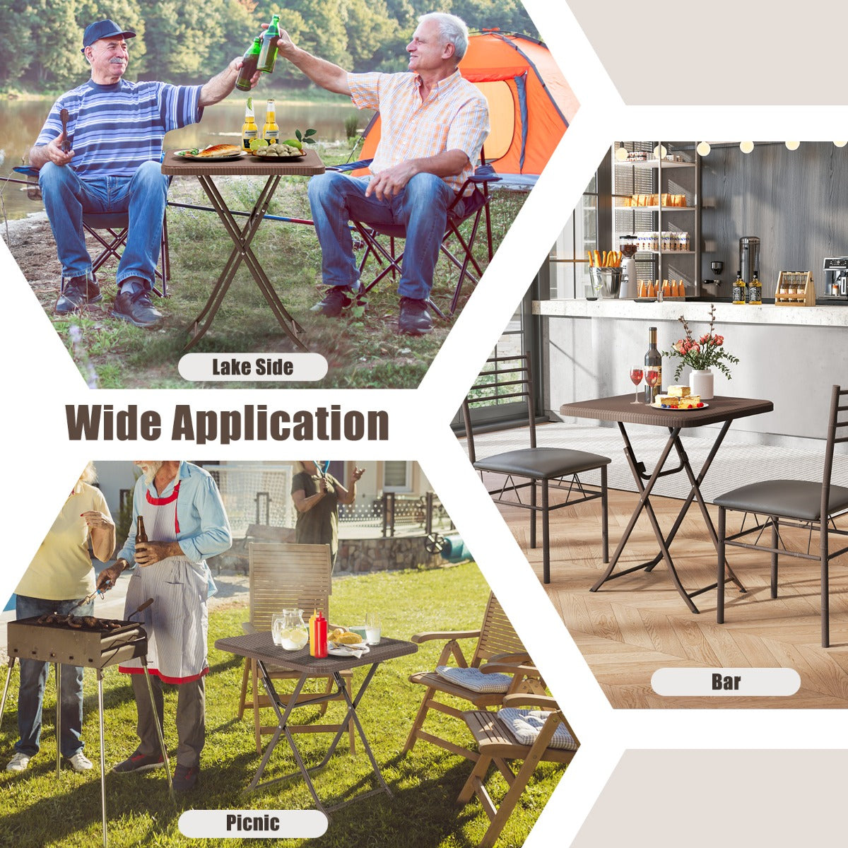 LIVSK Inklapbare Picknicktafel - HDPE-Tafelblad - Geschikt voor 4 Personen - Draagbaar en Weerbestendig - 60 x 60 cm - Koffie