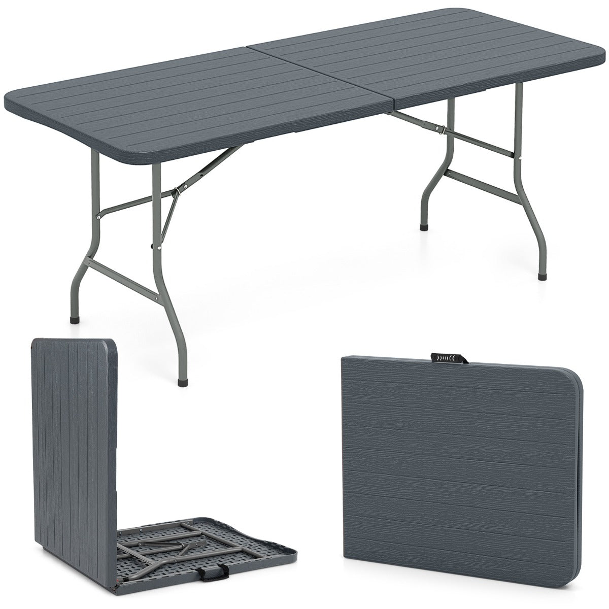 LIVSK Opvouwbare Klaptafel - HDPE Tafelblad 180 x 74 cm - Stevige Metalen Poten - Draagvermogen 160 kg - Grijs