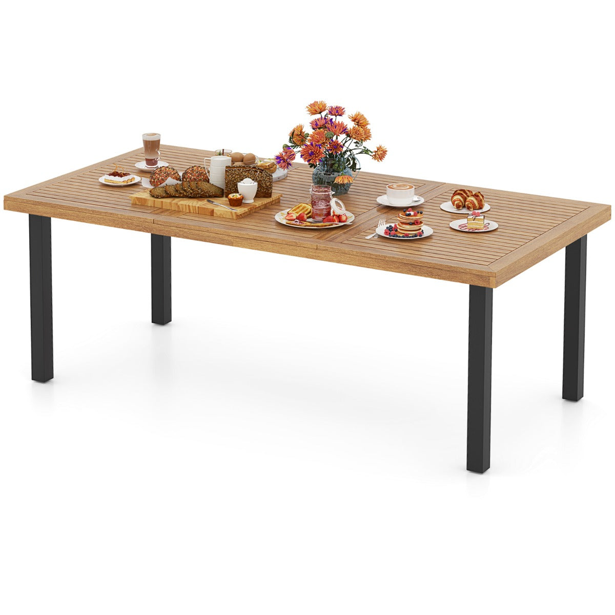 LIVSK Outdoor Eettafel voor 8 Personen - Massief Acaciahout met Parasolgat - Robuuste Constructie - 200 x 100 x 75 cm - Naturel +