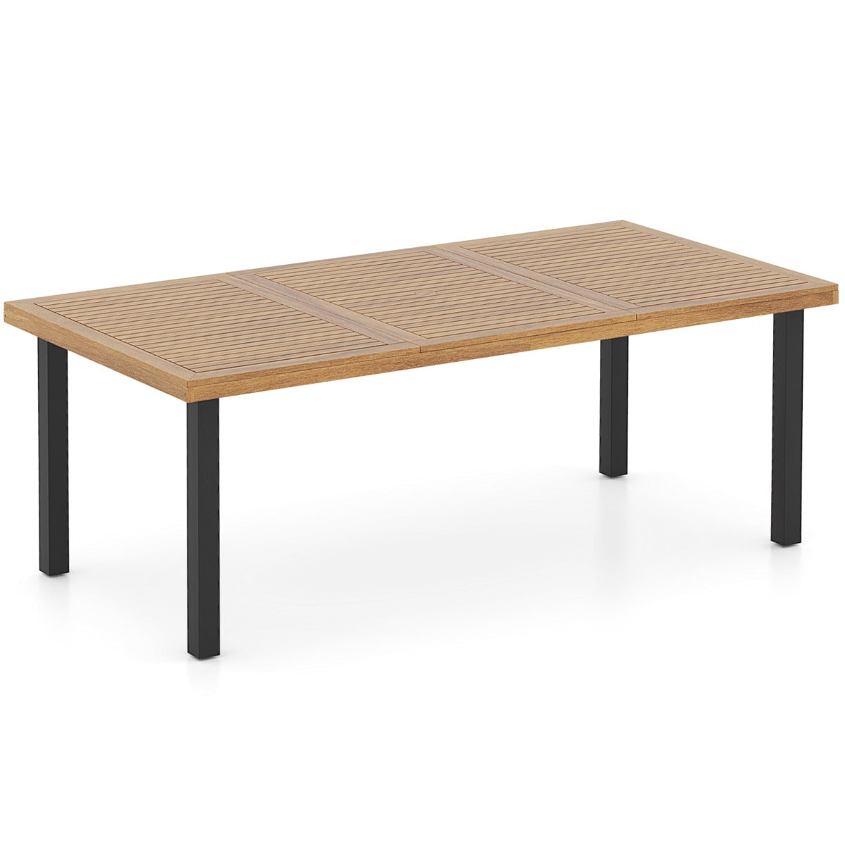 LIVSK Outdoor Eettafel voor 8 Personen - Massief Acaciahout met Parasolgat - Robuuste Constructie - 200 x 100 x 75 cm - Naturel +