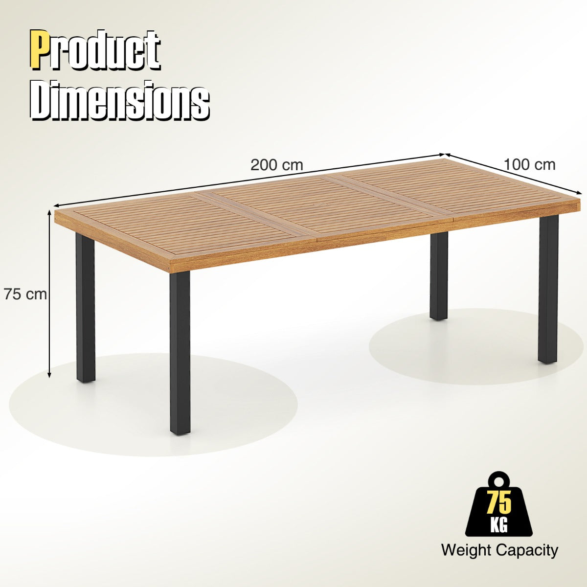 LIVSK Outdoor Eettafel voor 8 Personen - Massief Acaciahout met Parasolgat - Robuuste Constructie - 200 x 100 x 75 cm - Naturel +