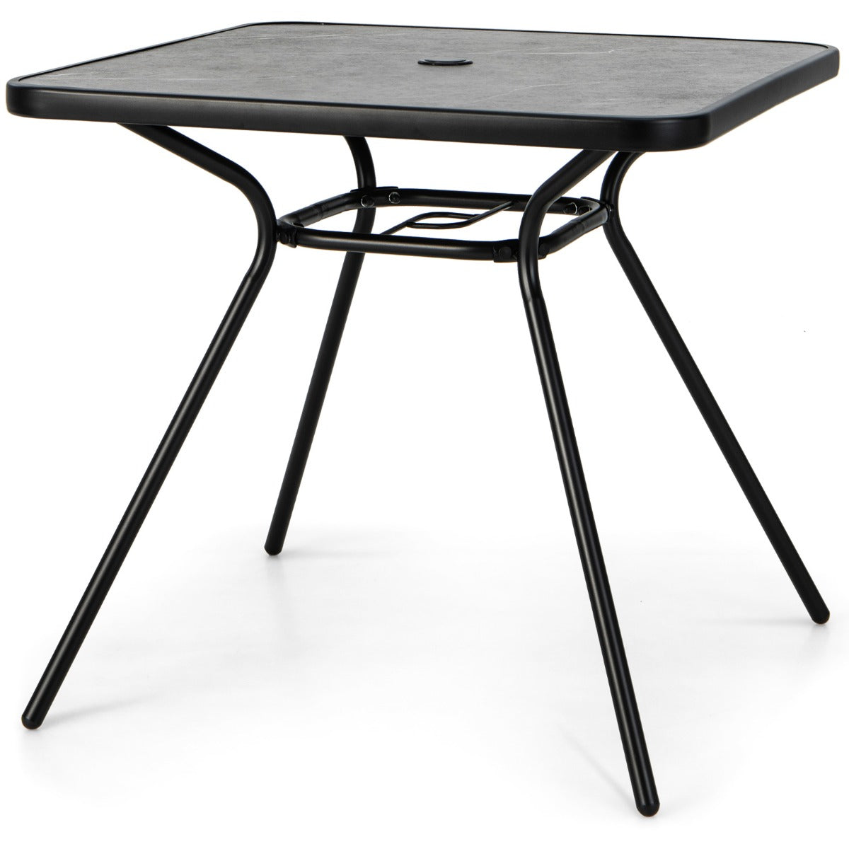 LIVSK Tuintafel met Parasolgat - Ruim 80 x 80 cm - Duurzaam PVC en Gepoedercoat Metaal - Voor 4 Personen - Grijs