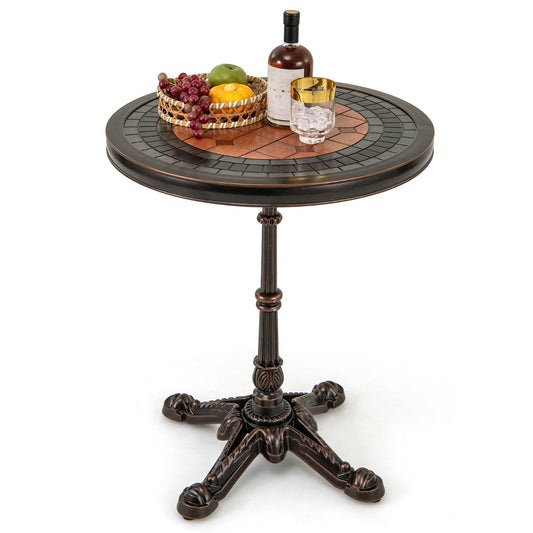 LIVSK Ronde Eettafel van Aluminiumgietwerk - Uniek Ontworpen Tafelblad - Verstelbare Voetkussentjes - Draagvermogen 50 kg - Brons