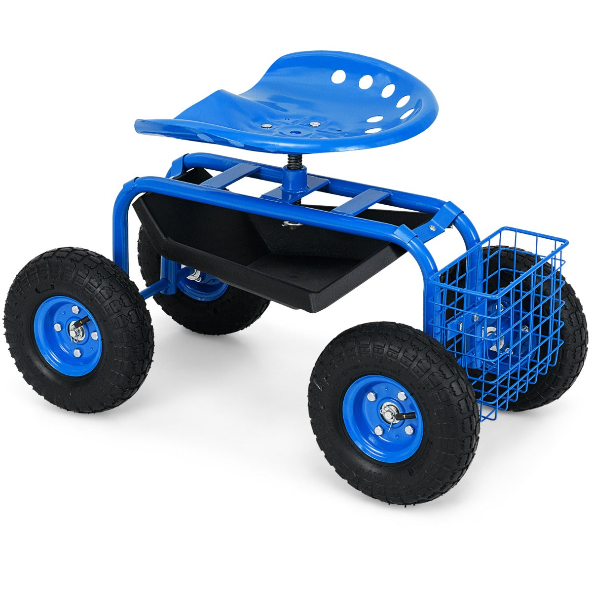 LIVSK rollende tuingereedschapswagen - Verstelbare draaistoel - 360° draaibaar - Opbergruimte - Draagvermogen 150 kg - Blauw