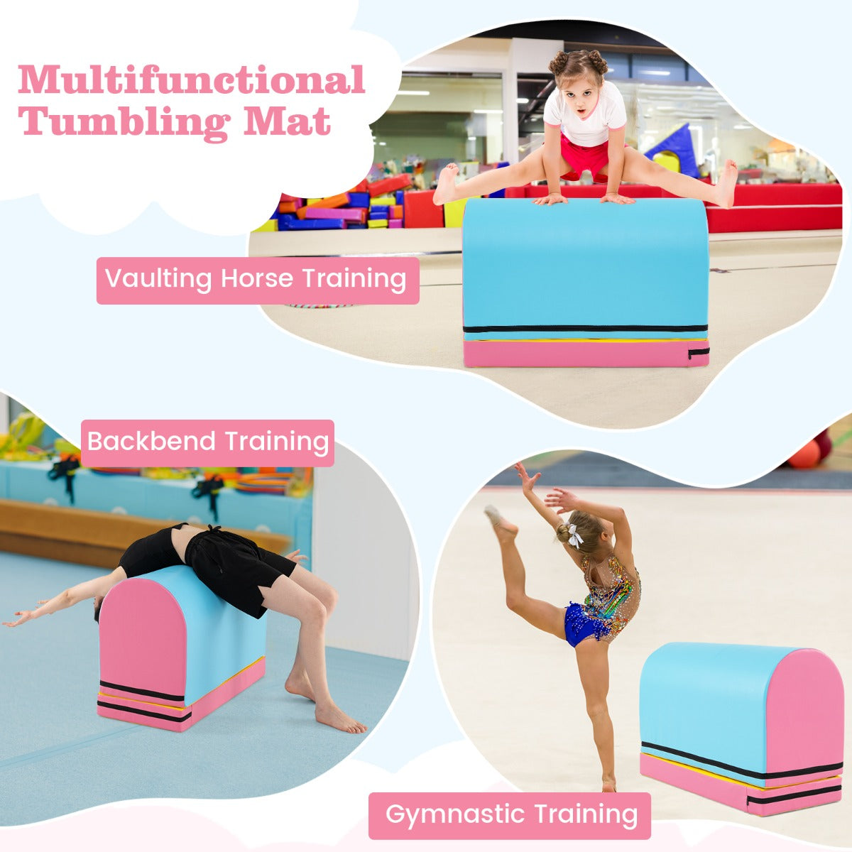 Livsk costway tumblingmat in de vorm van een brievenbus springkist met afneembare mat blauw en geel 4 2