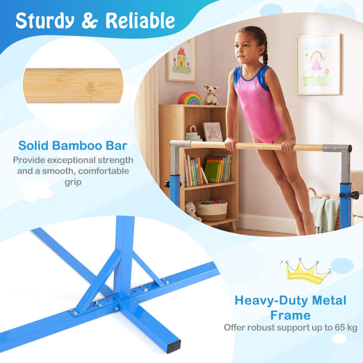 Livsk costway turnstang horizontale turnstang in hoogte verstelbaar tot 12 standen met een metalen frame en antislipvoet 4