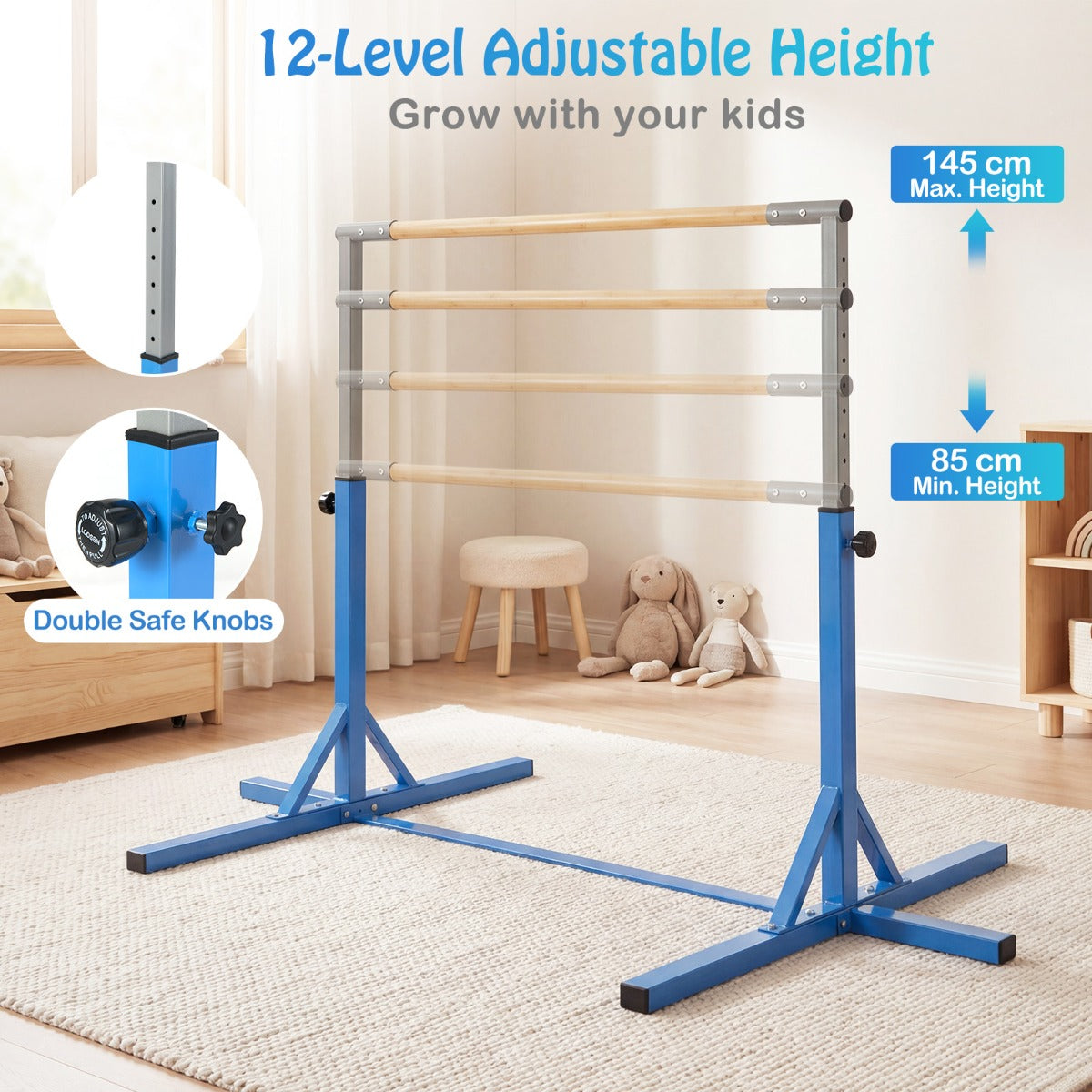 Livsk costway turnstang horizontale turnstang in hoogte verstelbaar tot 12 standen met een metalen frame en antislipvoet 5