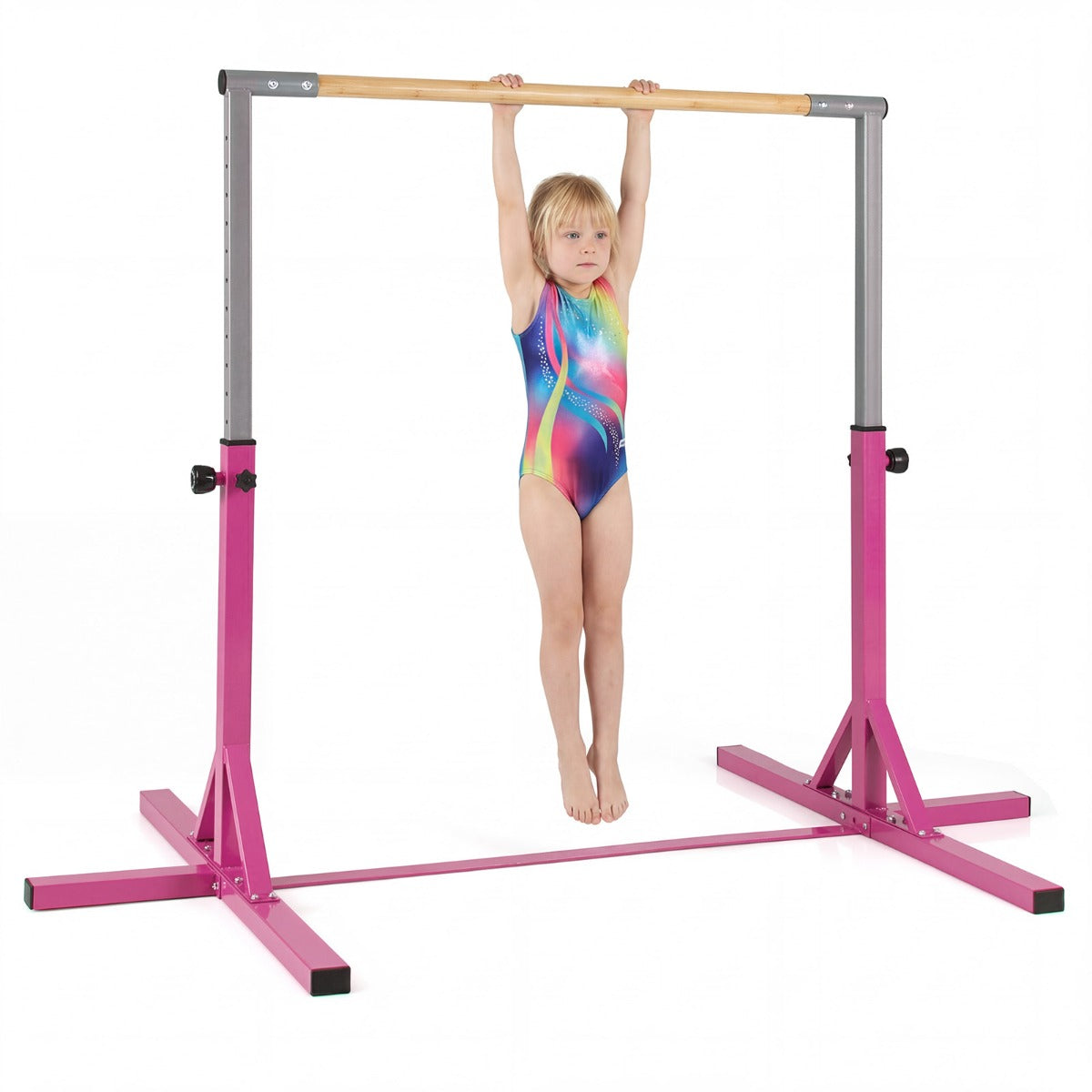 Livsk costway turnstang horizontale turnstang in hoogte verstelbaar tot 12 standen met een metalen frame en antislipvoet roze