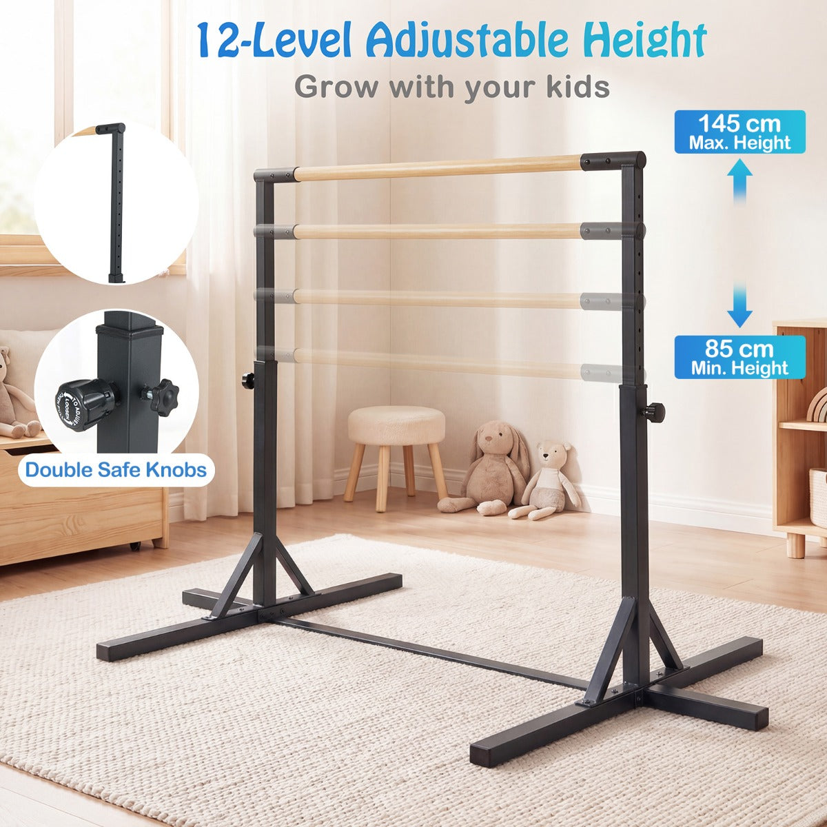 Livsk costway turnstang horizontale turnstang in hoogte verstelbaar tot 12 standen met een metalen frame en antislipvoet zwart 4