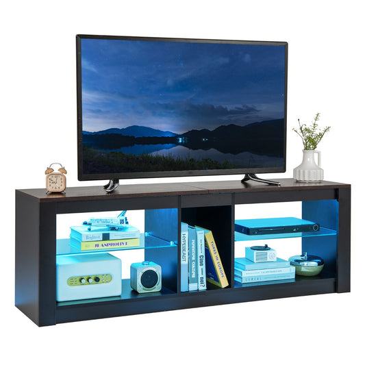 LIVSK LED-tv-kast voor tv's tot 65 inch - Verstelbare Glazen Planken - 20 Kleuren - 22 Modi - Elegant Design - Zwart en Bruin