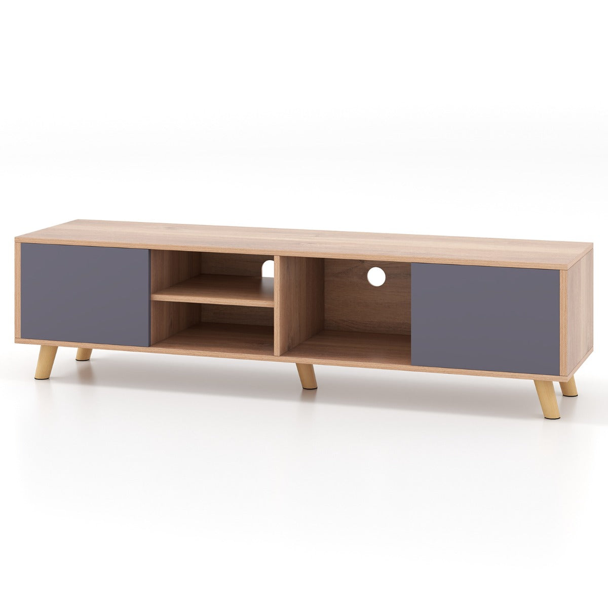 LIVSK TV-meubel voor TV's tot 65 inch - 2 Kasten en 2 Open Planken - Kabelmanagement - Robuuste Constructie - 152 x 40 x 40 cm -