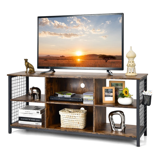 LIVSK Industrieel TV-meubel voor televisies tot 65" - 6 Open Vakken - Kabelmanagement - Stevige Constructie - 140 x 40 x 63 cm -