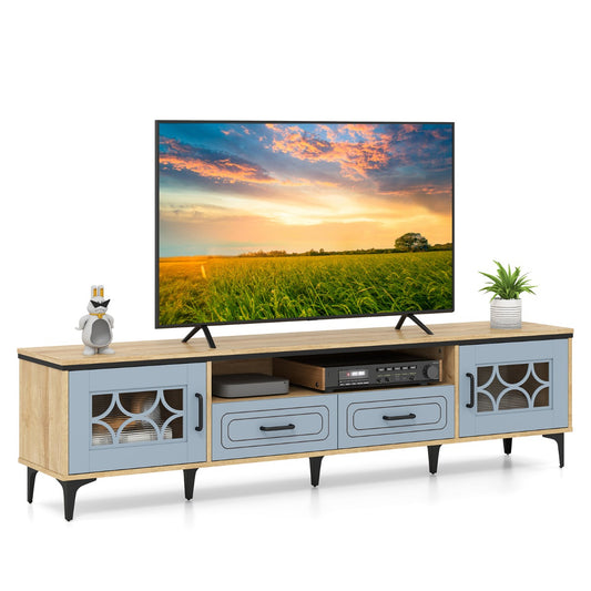 LIVSK TV-meubel voor flatscreen-tv's tot 80" - 2 lades - 2 kasten - Open vak - Robuuste constructie - Landelijke stijl - Naturel