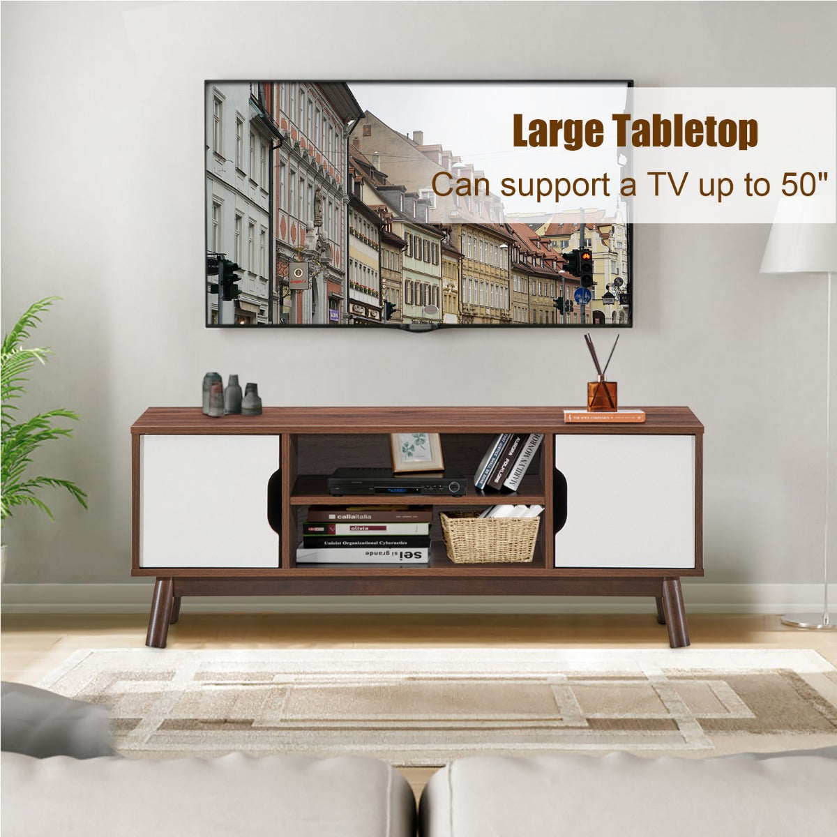 LIVSK TV-standaard - Industriële rustieke uitstraling - Duurzaam Hout - Grote opslagruimte - Kabelmanagement - 120 x 39 x 31,5/47