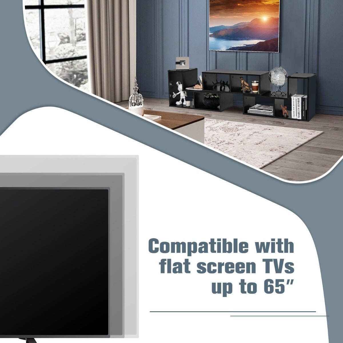 LIVSK Modulaire TV-standaard - Vrije Combinatie met 6 Opbergvakken - Stevige Constructie tot 80 kg - Modern Design - Zwart