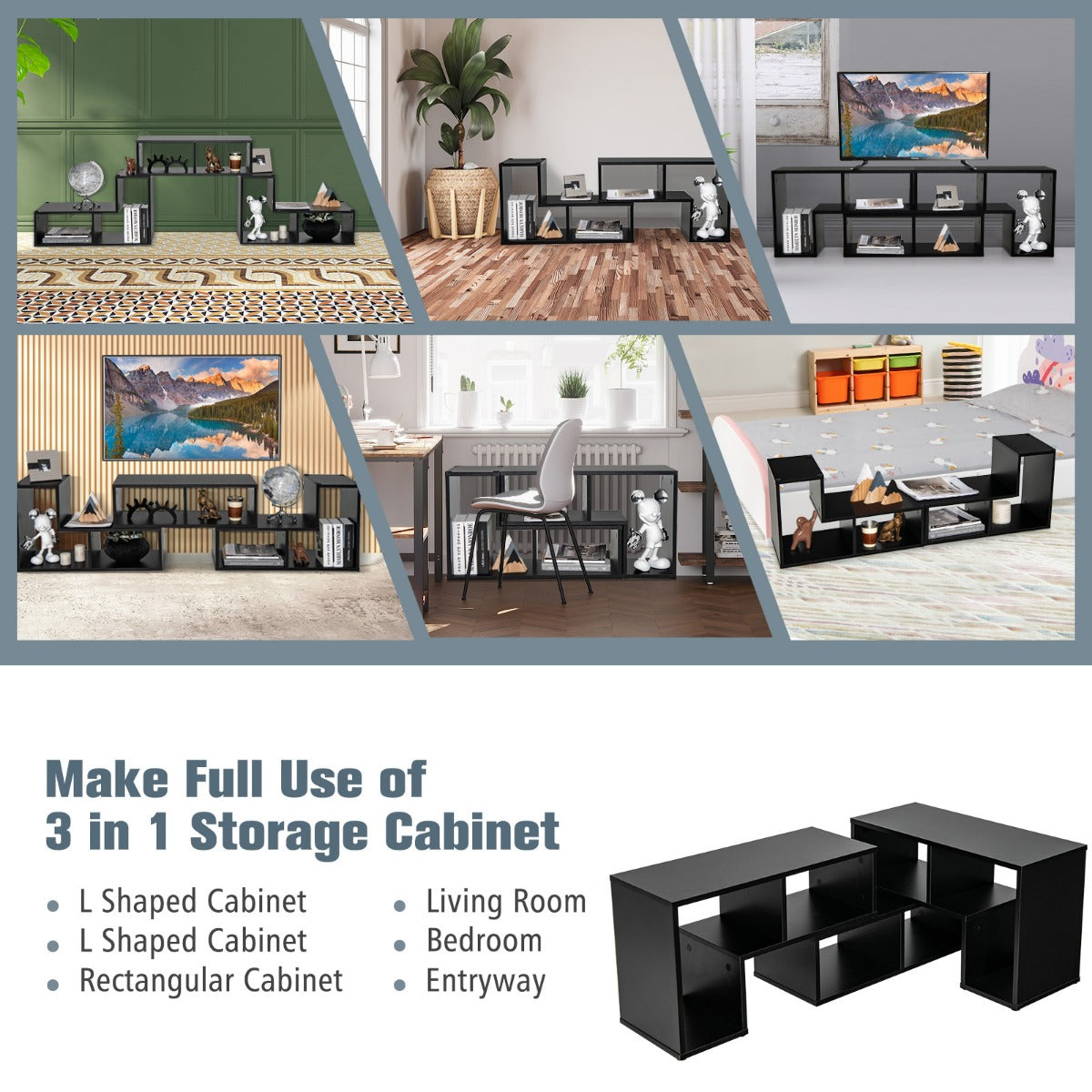 LIVSK Modulaire TV-standaard - Vrije Combinatie met 6 Opbergvakken - Stevige Constructie tot 80 kg - Modern Design - Zwart