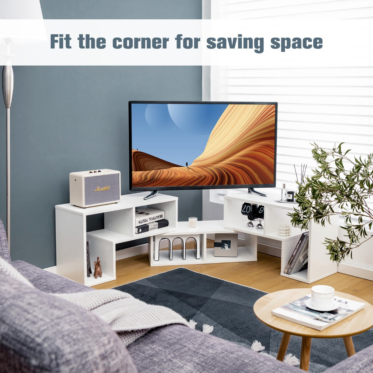 LIVSK Tv-meubel met Vrije Combinatie - 3 Stijlen - 6 Open Compartimenten - Stevige Constructie - Tot 80 kg - Wit