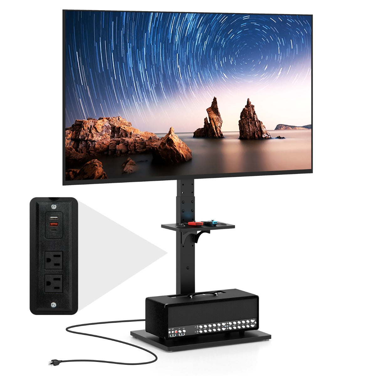 LIVSK Universele TV-standaard - Geschikt voor 32-70" TV's - Verstelbare Hoogte - Oplaadstation met USB - Draagvermogen 50 kg -