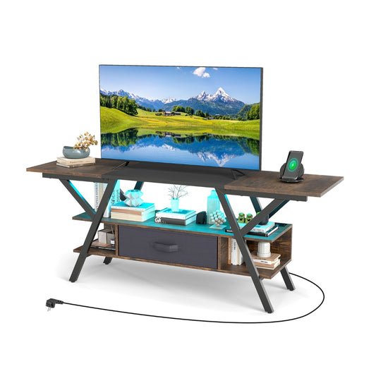 LIVSK TV - standaard 65 - inch - LED Verlichting met 16 Kleuren - Ingebouwde Stopcontacten - Ruime Opbergruimte - Robuust Metaal
