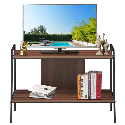 LIVSK TV Standaard Houten Mediatafel - Stevig Metalen Frame - 2 Lagen Opbergruimte - Voor TV's tot 32" - Walnoot
