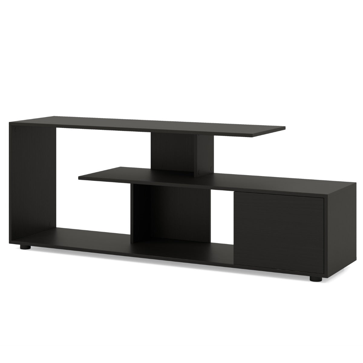 LIVSK Asymmetrische TV-standaard - Geschikt voor 55" TV's - Open Planken - Opbergkast - 5 Steunpoten - Rustiek bruin