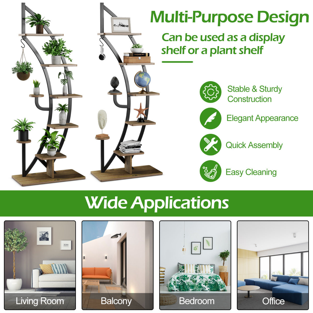 LIVSK Metalen Bloemenplank - 7-Lagen Ladderstandaard - Stevig Stalen Frame - Anti-kantelmechanisme - 60 x 30 x 155 cm - Zwart