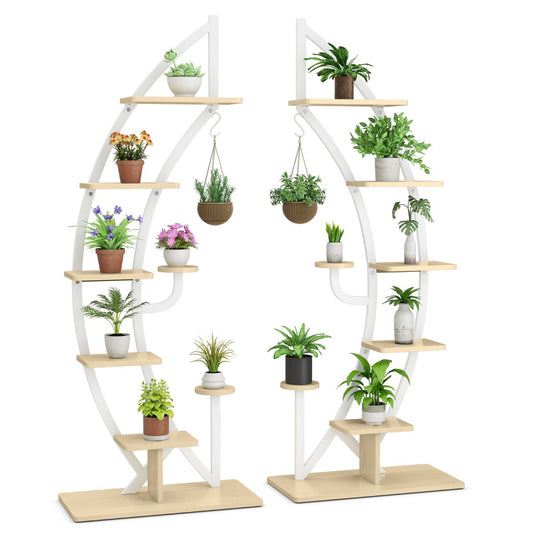 LIVSK Metalen Bloemenplank - 7-Lagen Gebogen Ontwerp - Tot 20 kg per Plank - Stabiliteit en Veiligheid - 60 x 30 x 155 cm - Wit