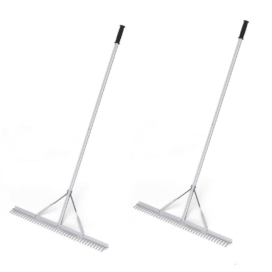 Livsk costway twee aluminium tuinharken 91 cm brede kop landschapshark met 174 cm lange steel en 36 tanden tuingereedschap